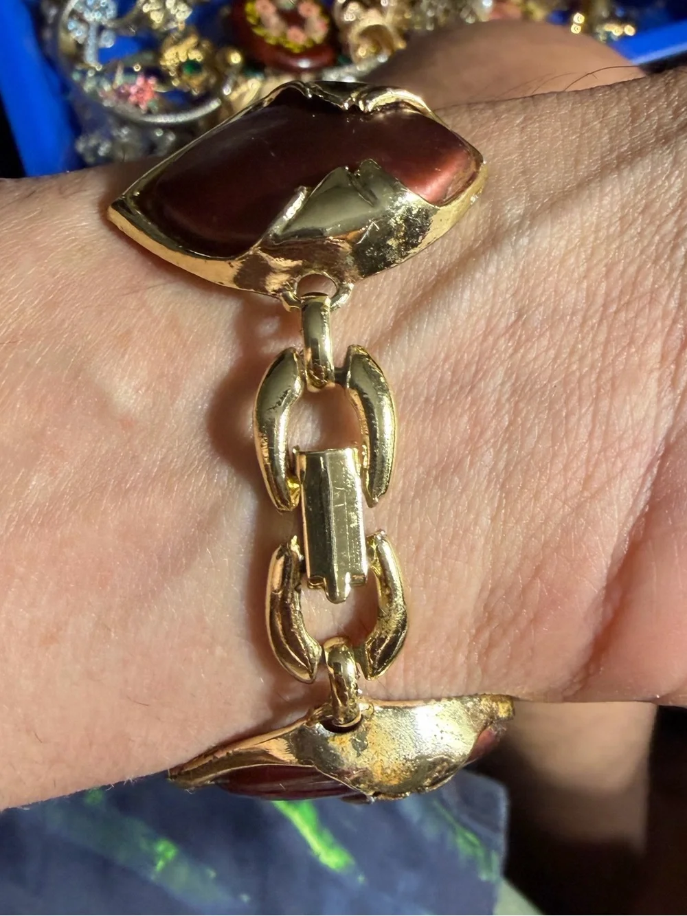 Vintage Gold-Tone Red Link Bracelet